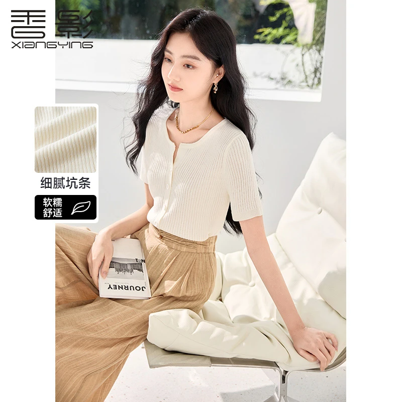 Z843101毛针织衫 香影甜美针织衫短袖女秋季新款米修