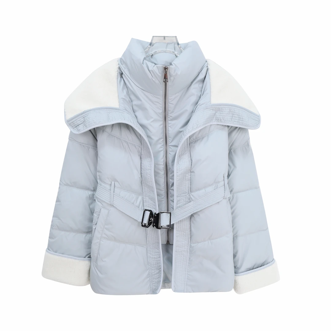 S 冬季新款拼接大翻领收腰显瘦气质短款羽绒服外套U207