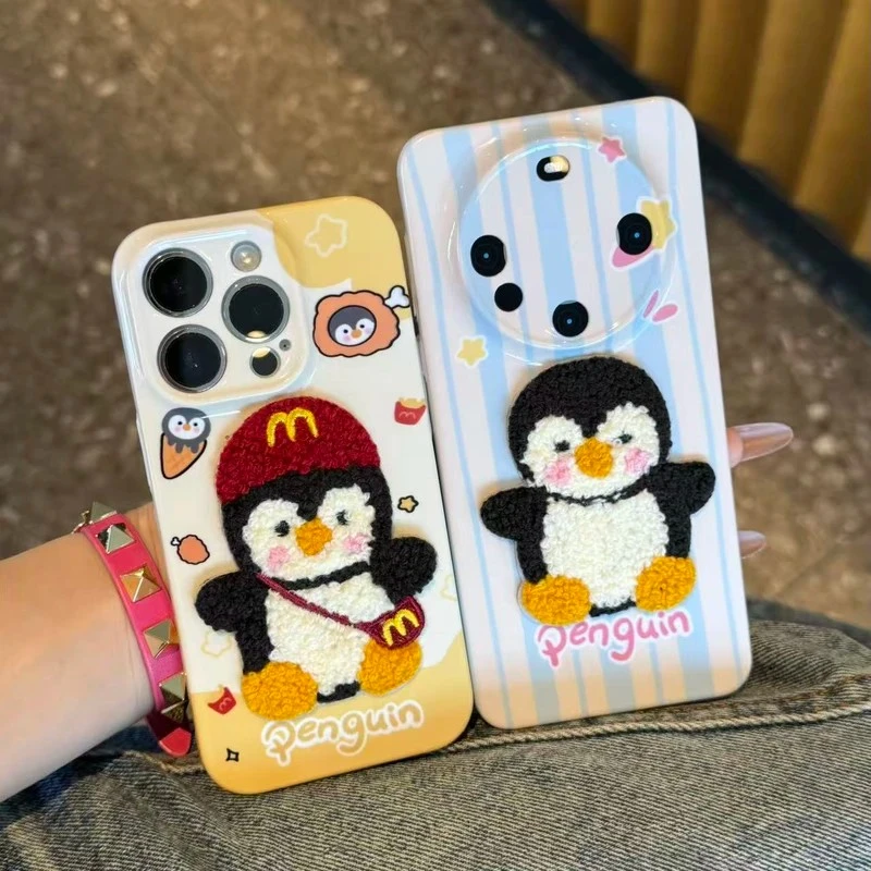 刺绣麦门企鹅贴件适用苹果17/16菲林手机壳华为vivoppo小米