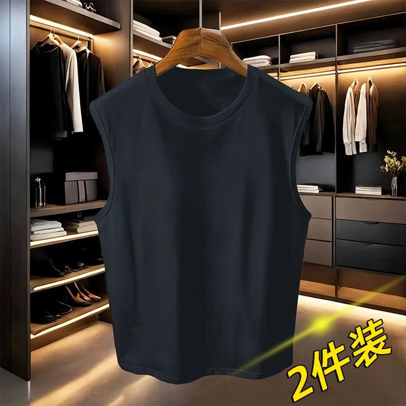2件装】重磅纯棉男背心美式无袖t恤宽松坎肩夏季运动全棉透气汗衫