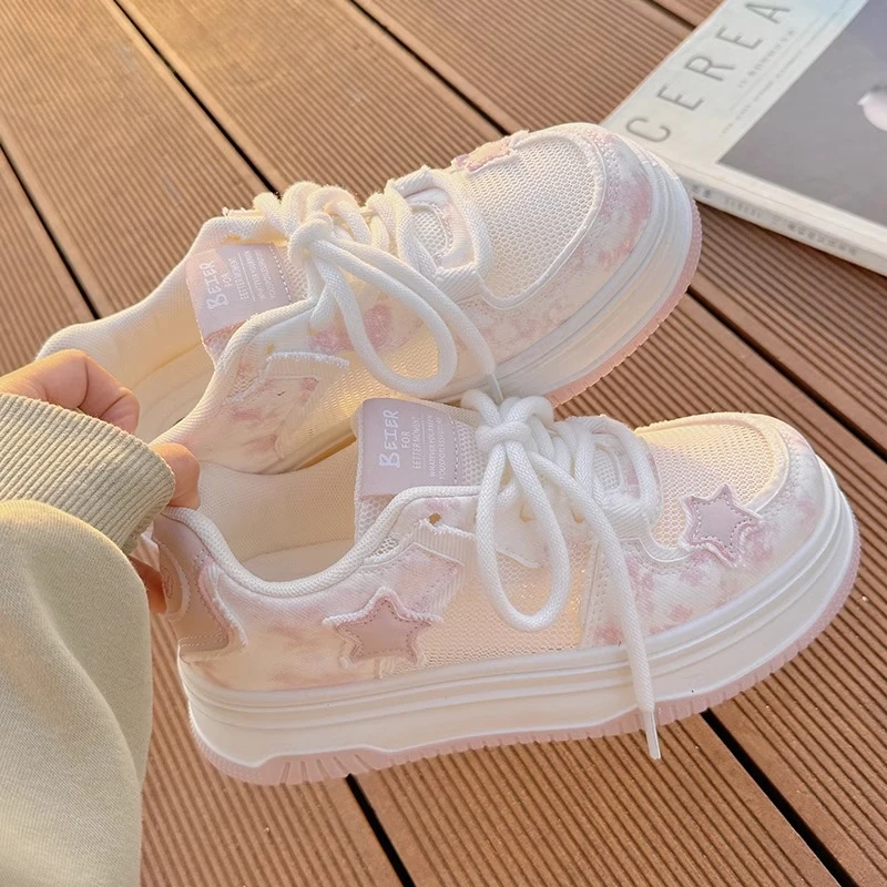 厚底小白鞋女2025新款爆款百搭奶fufu配裙子的鞋子网面透气休闲鞋