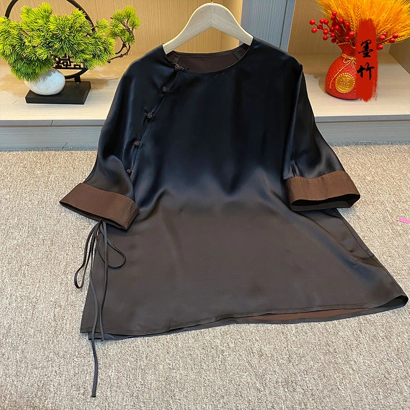 【69547】新中式中国风国潮高级感时尚女士上衣提花女装圆领腰绳