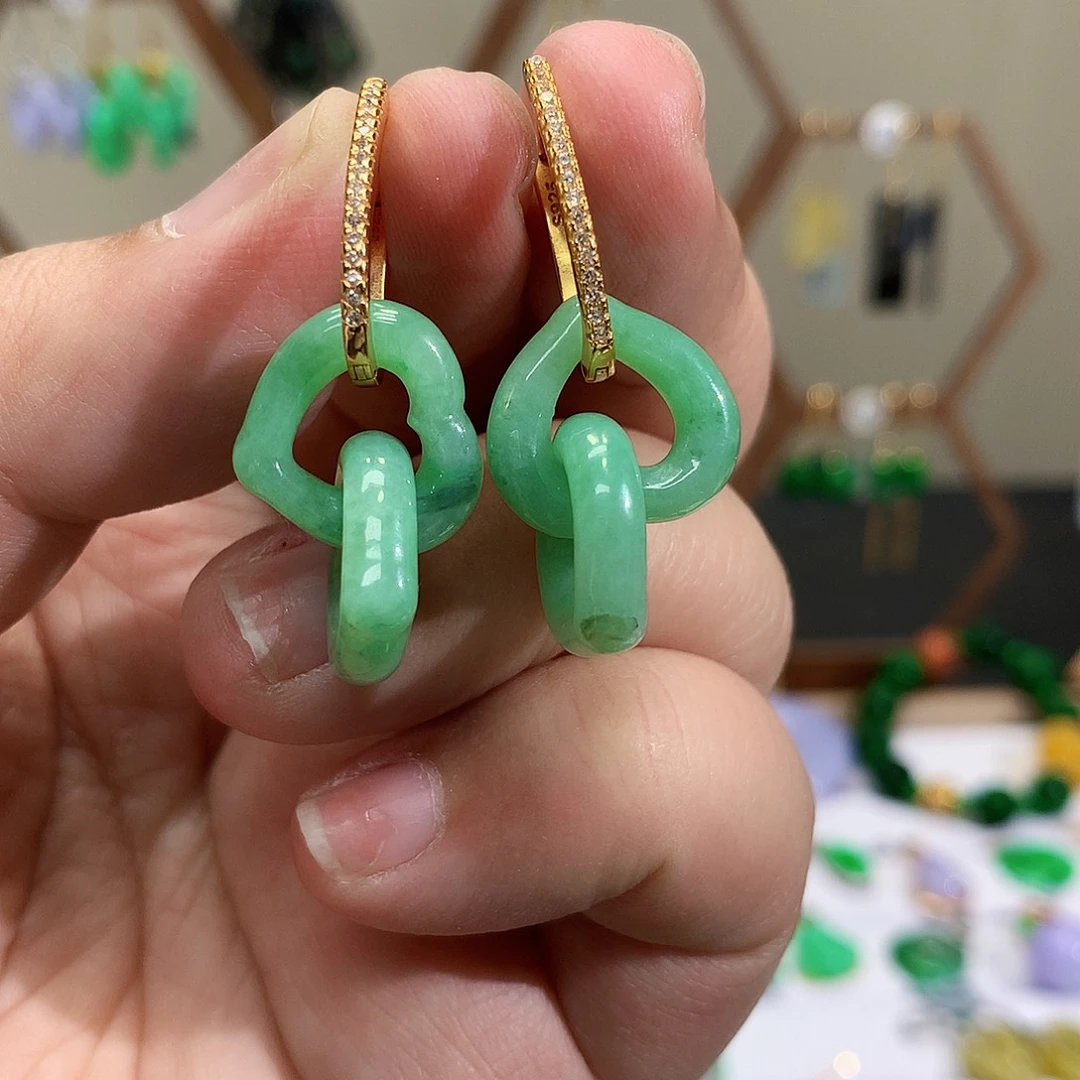 银S925镶嵌翡翠耳饰天然翡翠耳饰