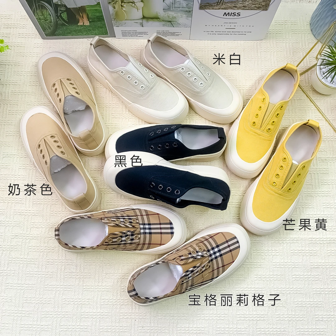 女款小个子一脚蹬休闲风低帮帆布鞋厚底增高韩版舒适夏季轻薄透气