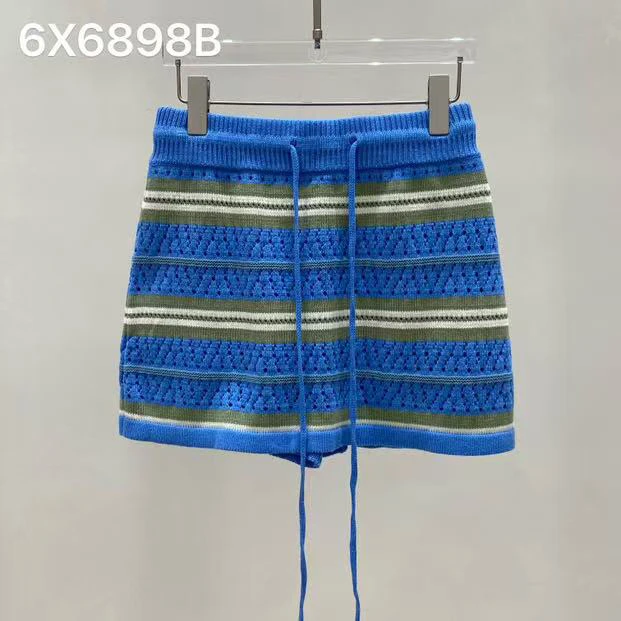 【BAI】小众设计编织镂空拼色针织高腰短裙裙裤6898