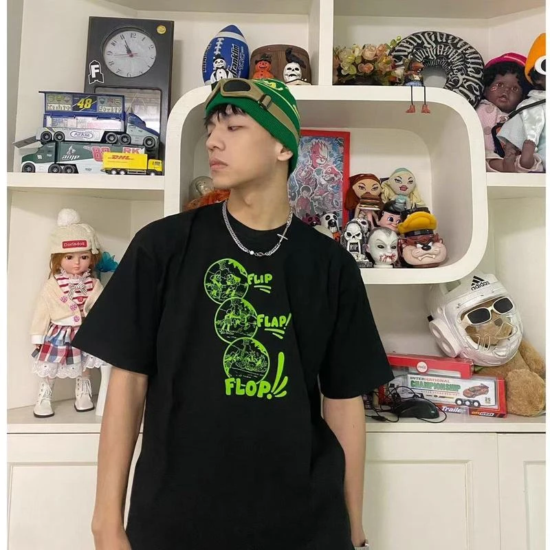 美式夏季复古2025新款印花男女宽松百搭情侣男装圆领短袖T恤潮牌