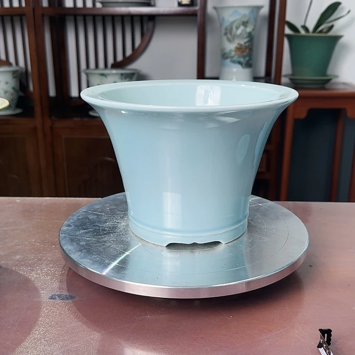 堂*天青色斗笠陶瓷盆微瑕
