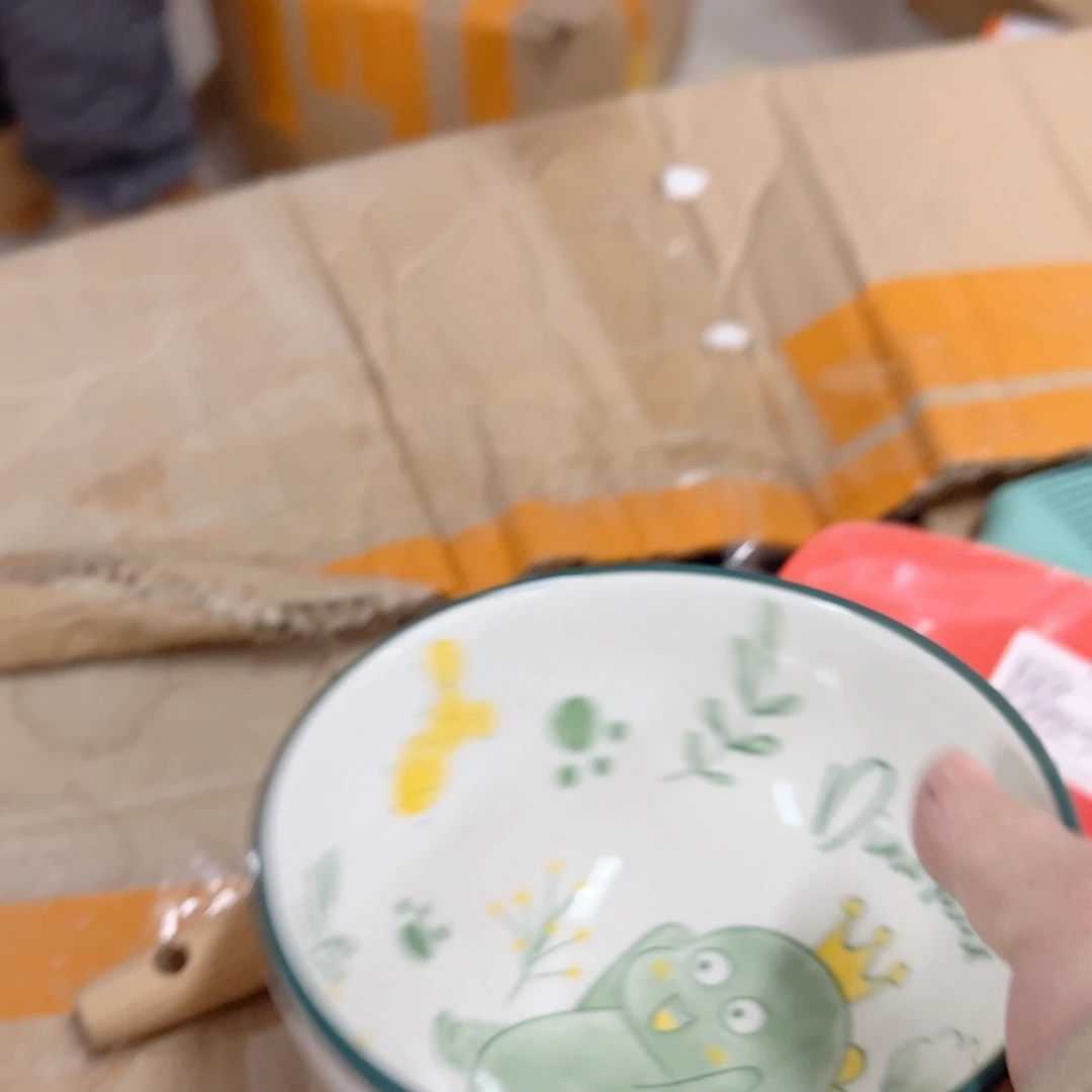 盘漂亮小姐姐的瓷恐龙碗