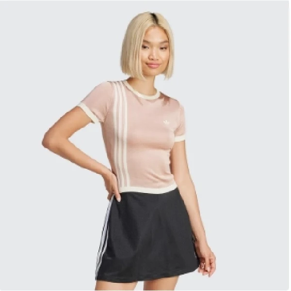 adidas/阿迪达斯 女子 春季新款复古条纹修身短款半袖T恤 JJ0962