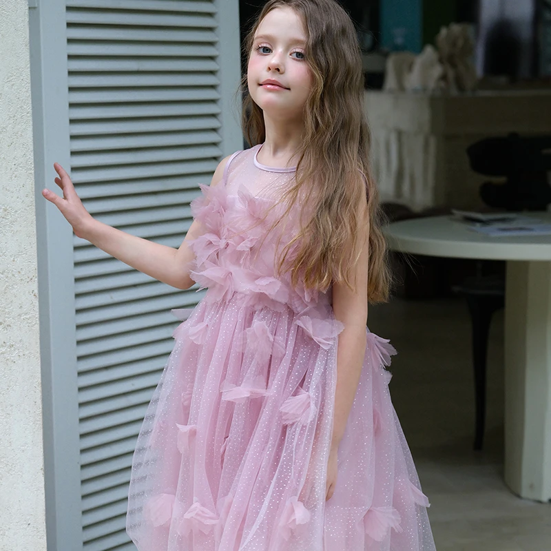 史豌豆女童紫粉蝴蝶纱裙 Y4363