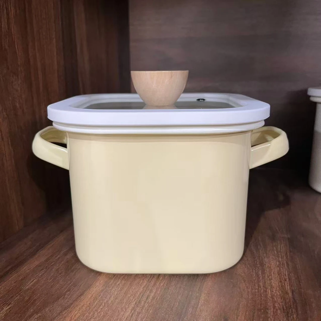 【大哥推荐】奶油黄 加厚款双耳小方锅 15CM 容量1.8L