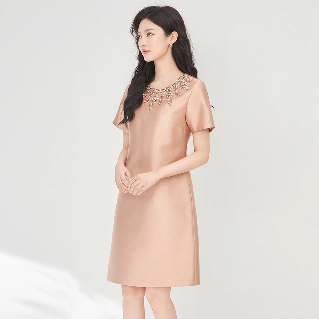 轻奢优雅气质重工钉钻圆领连衣裙高级感礼服裙女夏季新款2509913