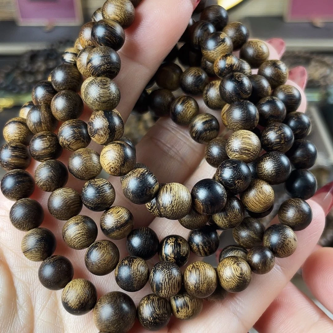 沉香手串越南芽庄老白棋玉化老料瘤疤虎斑0.8×108