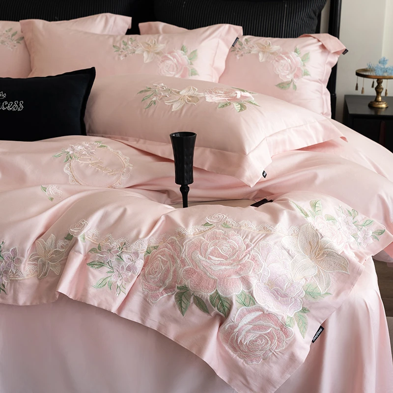 【实体店定制】线下款全棉新疆棉重工花卉刺绣四件套AL艾莉莎