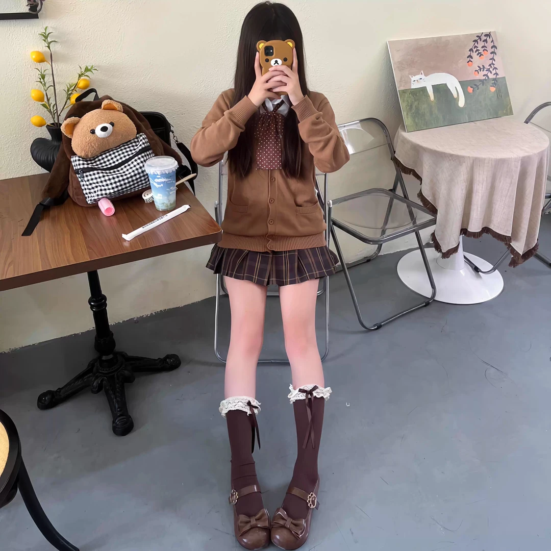 焦糖可颂jk制服正版格裙秋冬毛衣套装校供针织开衫长袖外套上衣女