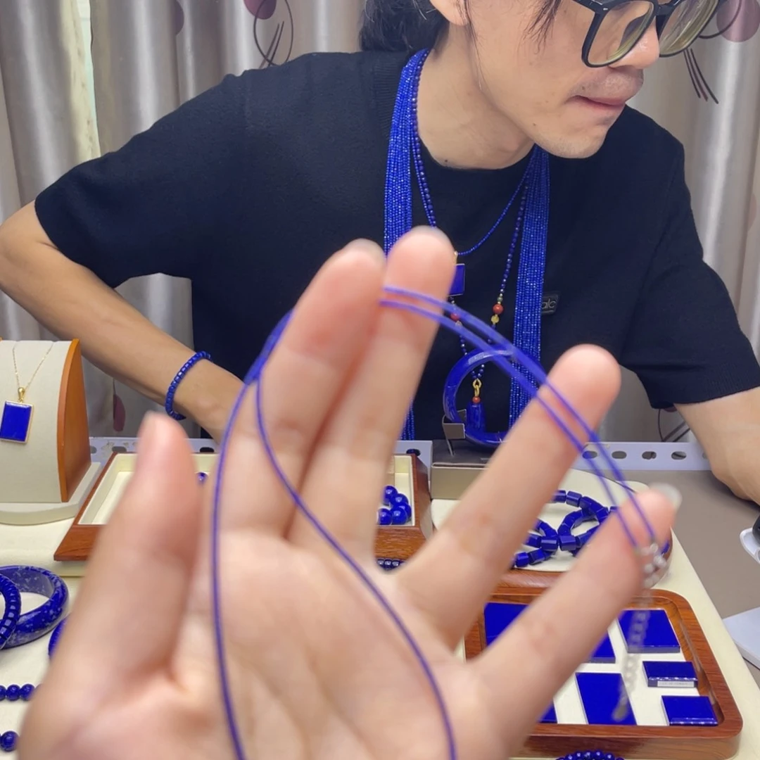 银S925镶嵌青金石项链1m m