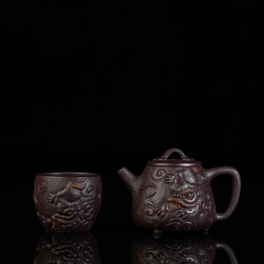 貔貅 瑞兽石瓢套组  一壶一杯 全手工紫砂壶 主人杯