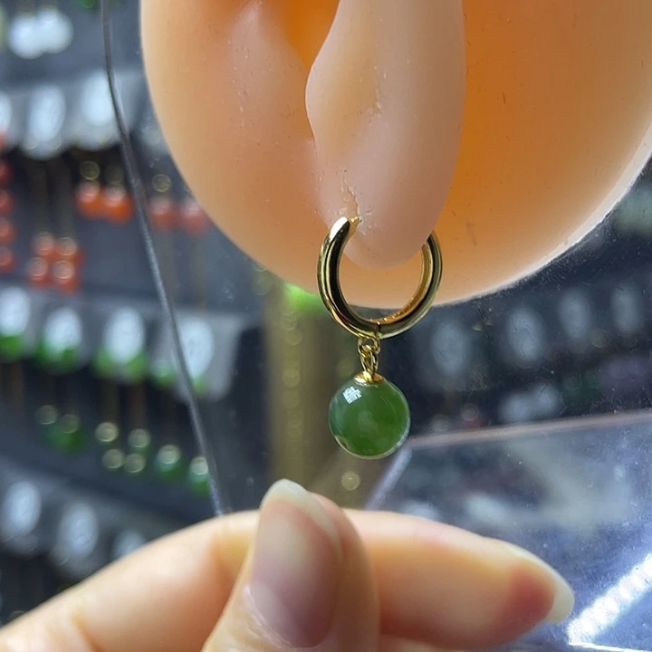 和田玉银S925镀金镶嵌耳饰