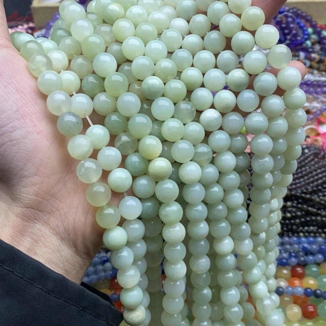 玛瑙/玉髓未镶嵌珠宝半成品一条天然10mm岫玉圆珠