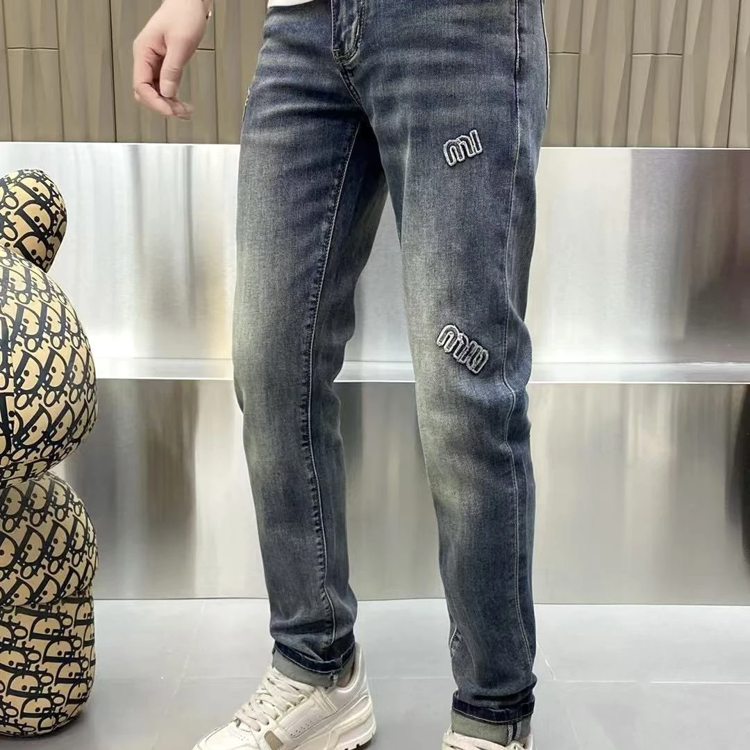 男士春夏季弹力刺绣小脚牛仔裤潮流百搭休闲
