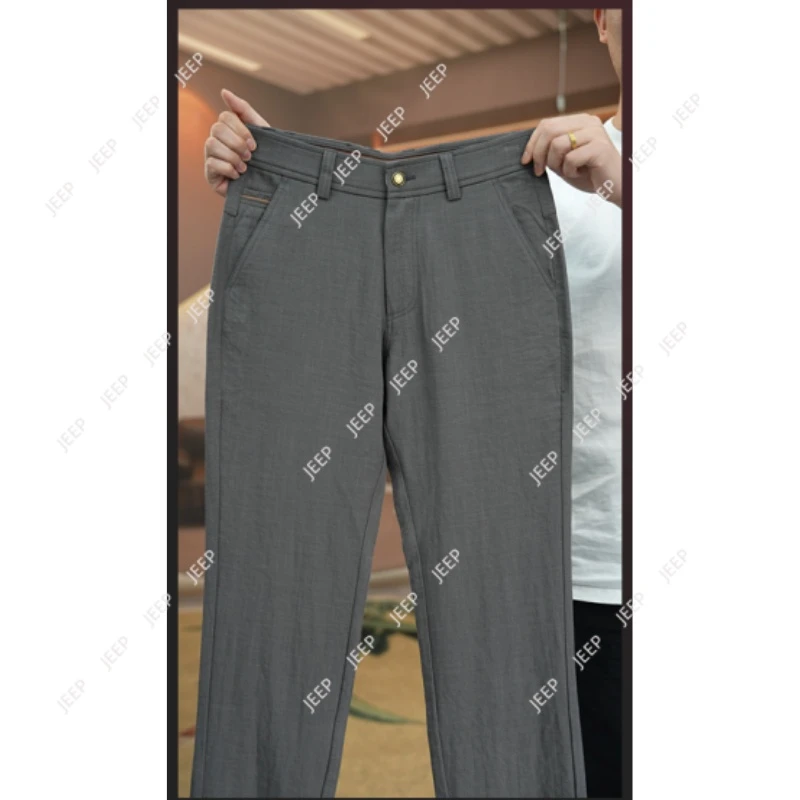 JEEPSPIRIT夏季薄款高端冰凉亚麻裤子透气时尚直筒裤休闲裤8831
