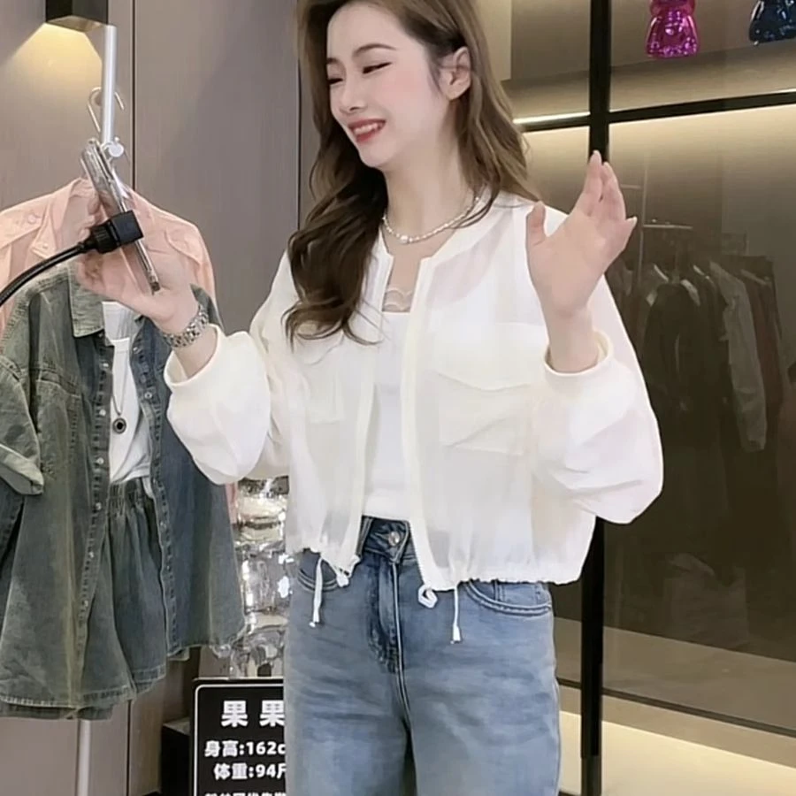 2025夏季新款抽绳收腰短款薄款宽松防晒外套女小个子百搭外套上衣