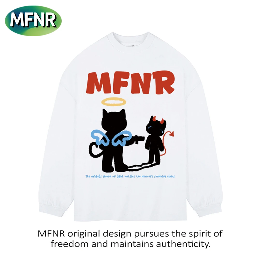 秋季小众趣味设计感百搭重磅纯棉长袖男女情侣街头圆领打底衫T恤