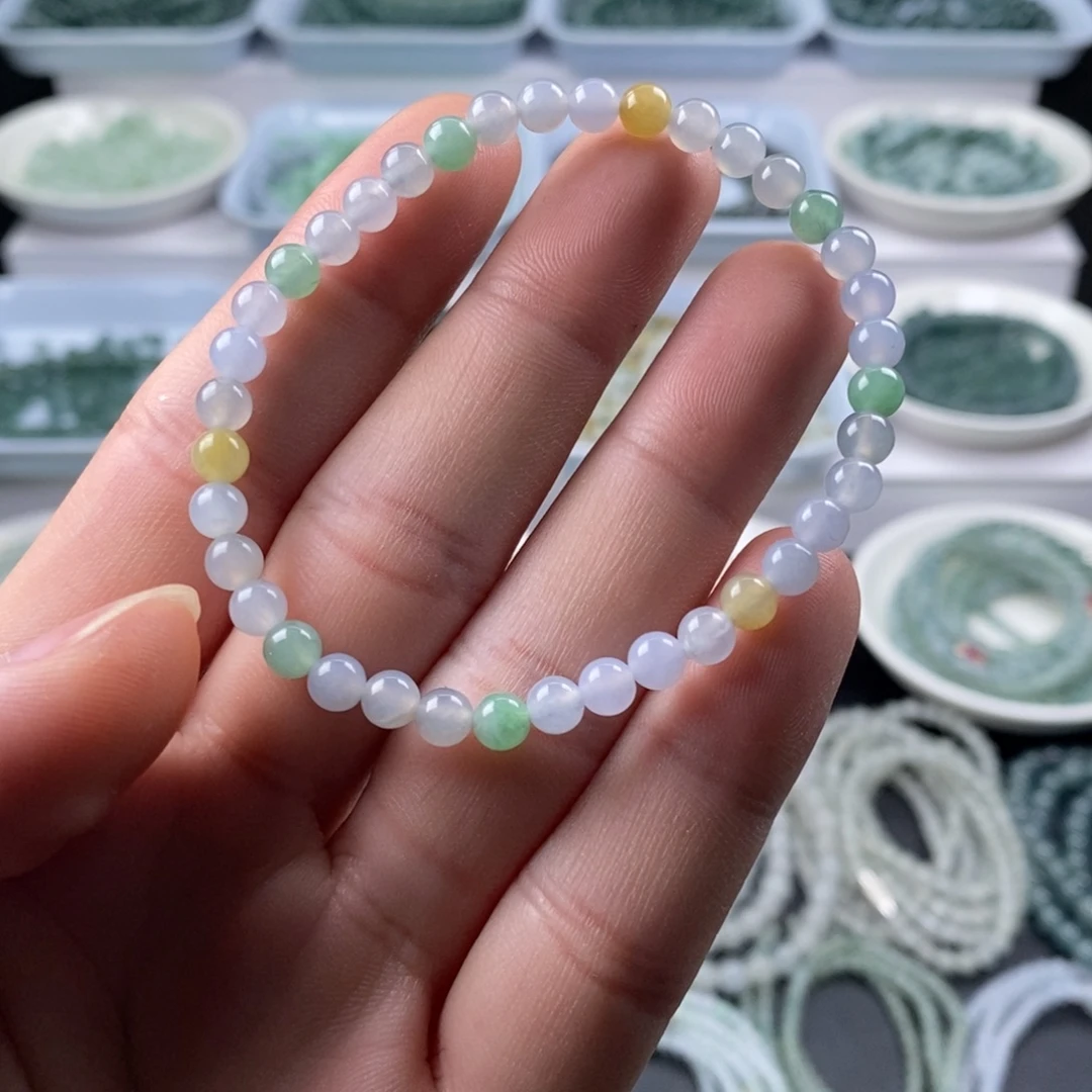 翡翠散珠天然a货翡翠卡5mm冰多宝手串