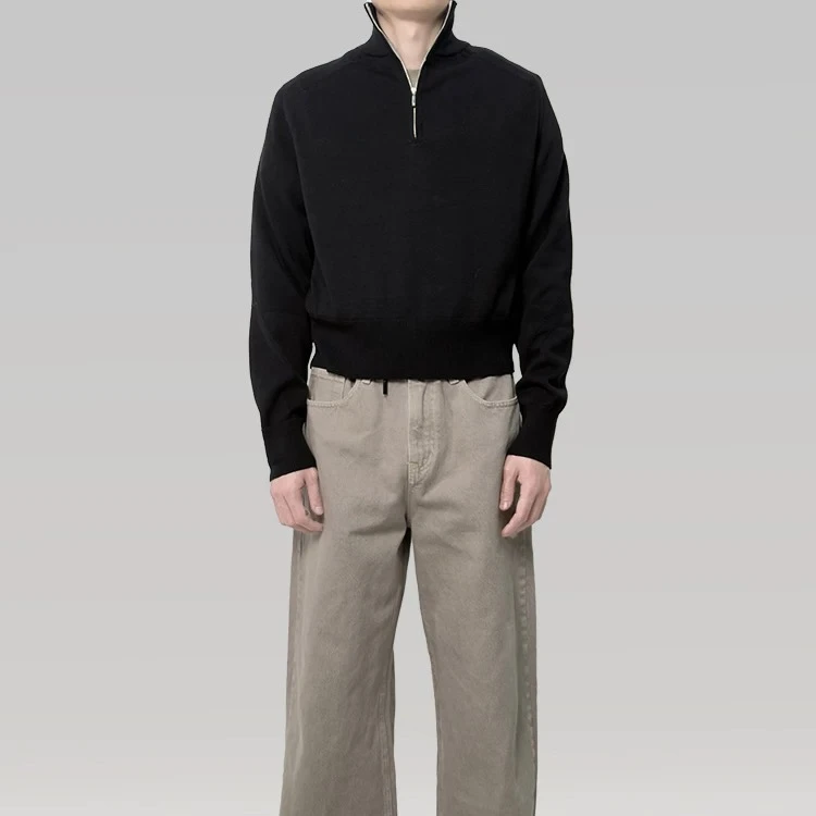 2510021格子系立领拉链开合毛衣男女同款美利奴羊毛25早秋新款