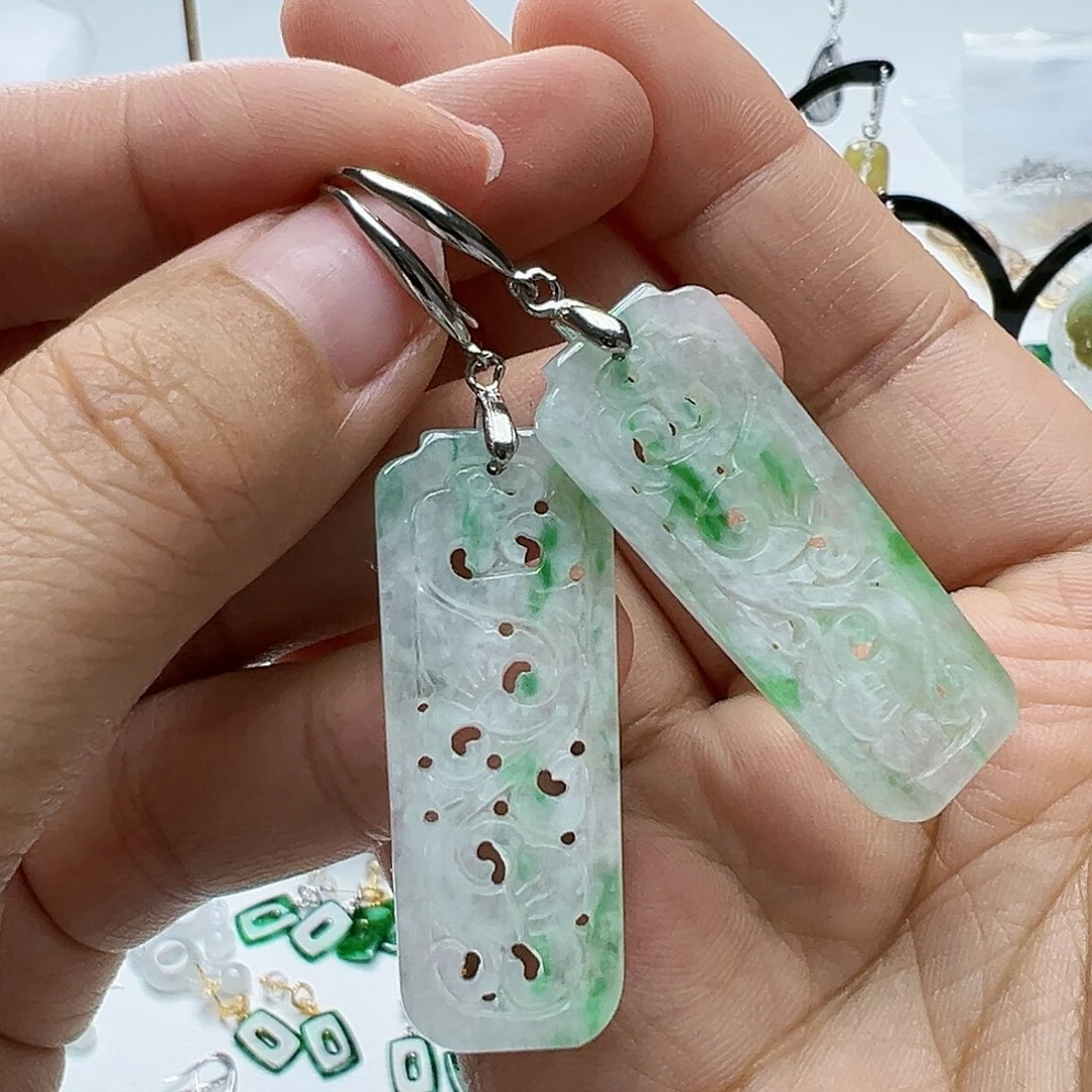 银S925镶嵌翡翠耳饰魅**香天然缅甸A货翡翠