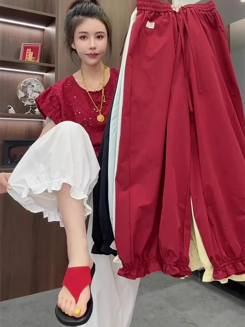 束脚花苞裤女2025欧货夏天轻薄速干九分奶奶裤松紧高腰休闲灯笼裤