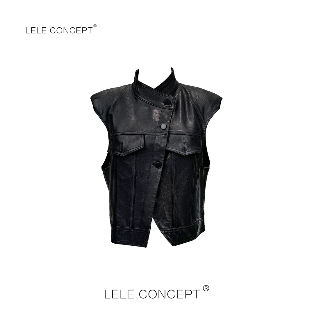 LELE CONCEPT｜「夭夭」 都市轻奢时装设计款立领双兜皮马甲P0041
