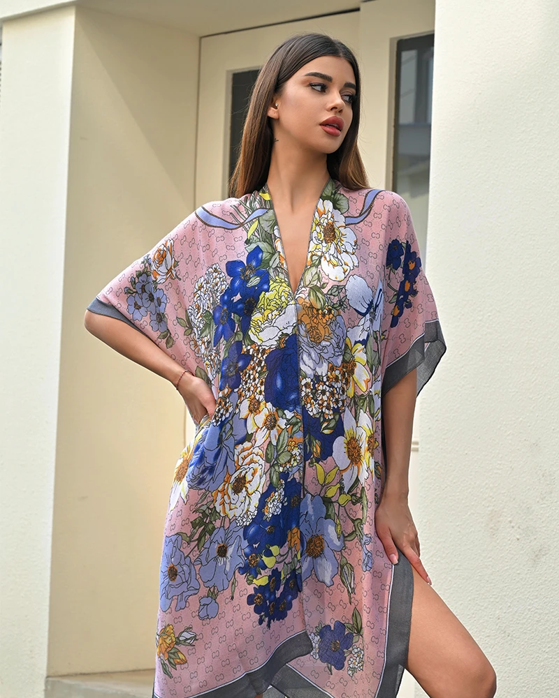 小清新甜美女成人民族风丝巾花色优雅时尚百搭外搭国风宽松中长款