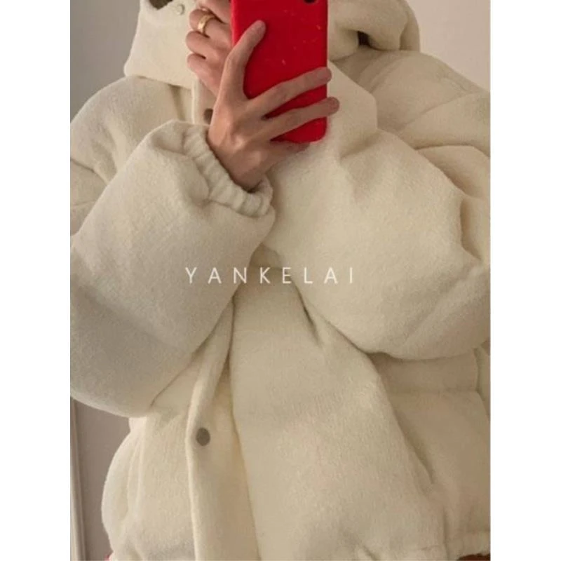 严可莱 羊毛冬季新款 宽松保暖休闲连帽羽绒服