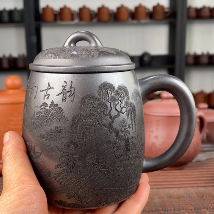 紫砂茶杯宜兴原矿紫砂盖杯