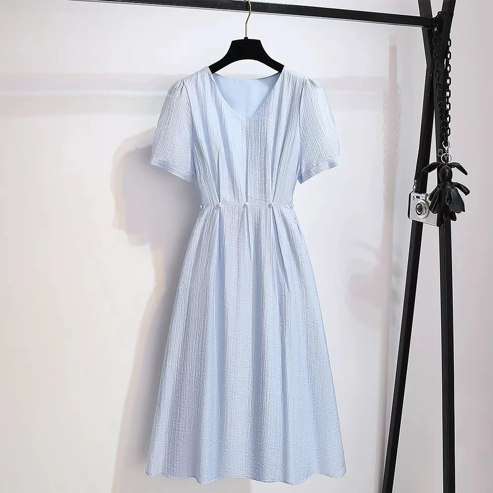 绝美赫本风V领连衣裙女2025夏季新款收腰a字连衣裙HJ-1973