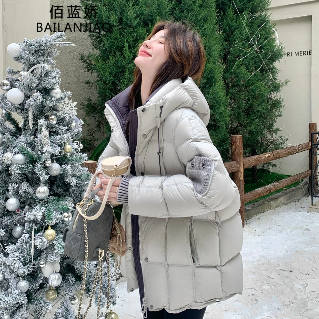 韩版连帽短款羽绒服女2025冬季季新款小个子加厚白鸭绒面包服外套
