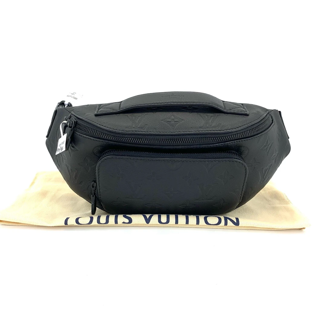 未使用 LouisVuitton/路易威登 Rush黑色全皮压花胸腰包  尺30/15