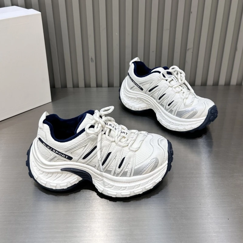 韩版ins超火拼色系带小个子6cm老爹鞋运动鞋小白鞋真皮加绒女鞋潮