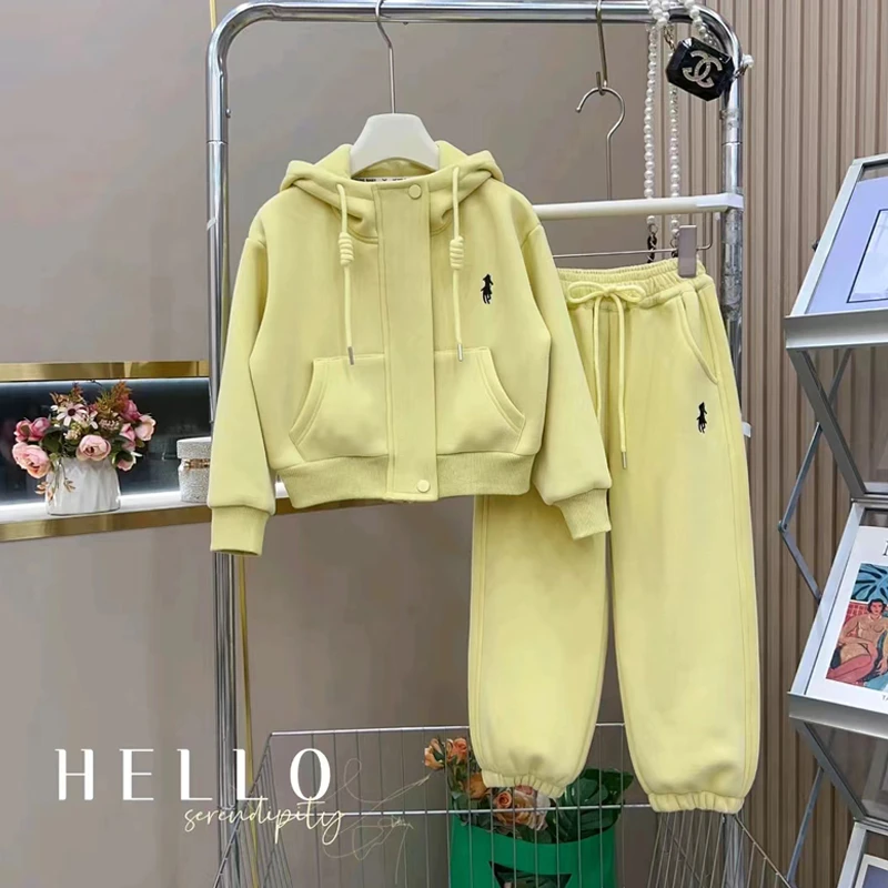 女童春季套装韩系休闲连帽卫衣2025新款潮流百搭外套卫裤两件套潮