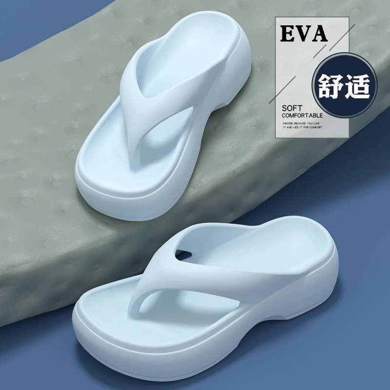 足康乐厚底人字拖女外穿2025新款防滑海边沙滩时尚增高夹脚凉拖鞋