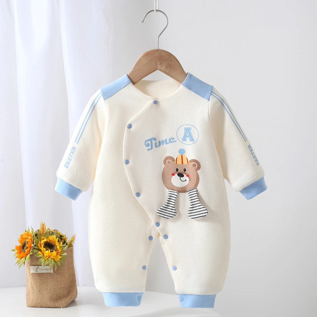 婴儿夹棉连体衣80克新生儿男女宝蝴蝶衣婴幼儿卡通图案80克薄棉