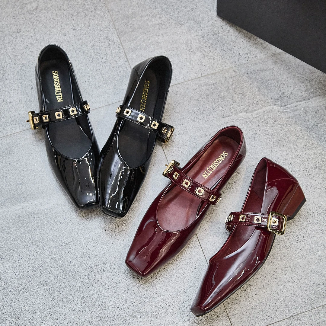 【白领丽人】玛丽珍女鞋春秋新款漆皮方头浅口小皮鞋