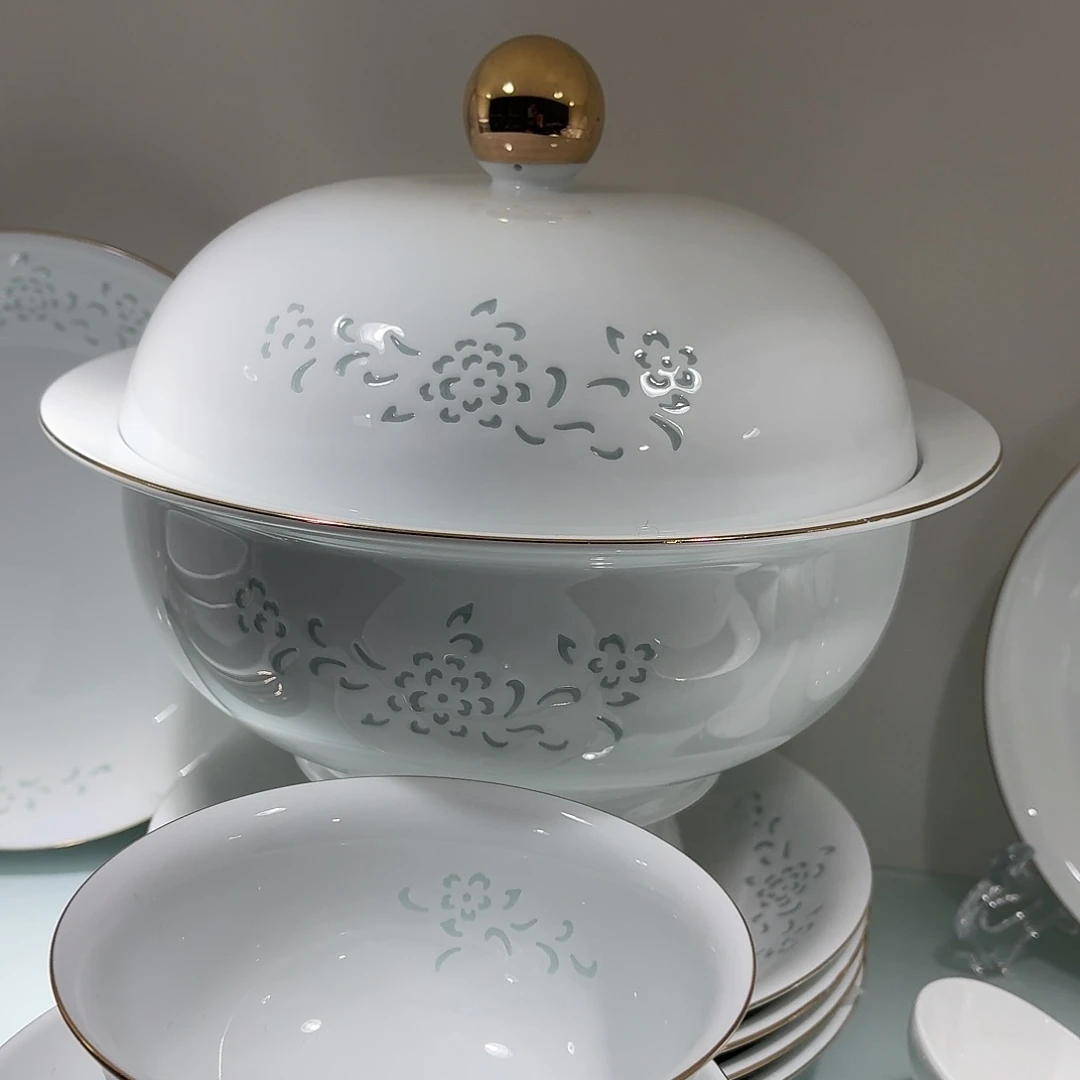 碗景德镇陶瓷如意汤煲不描金牡丹花