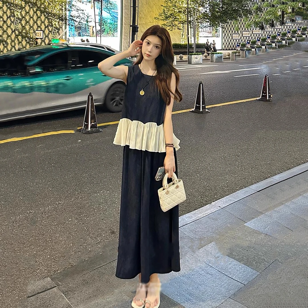 【夏季穿搭】时尚套装女高级感气质荷叶边无袖上衣高腰半身裙两件套