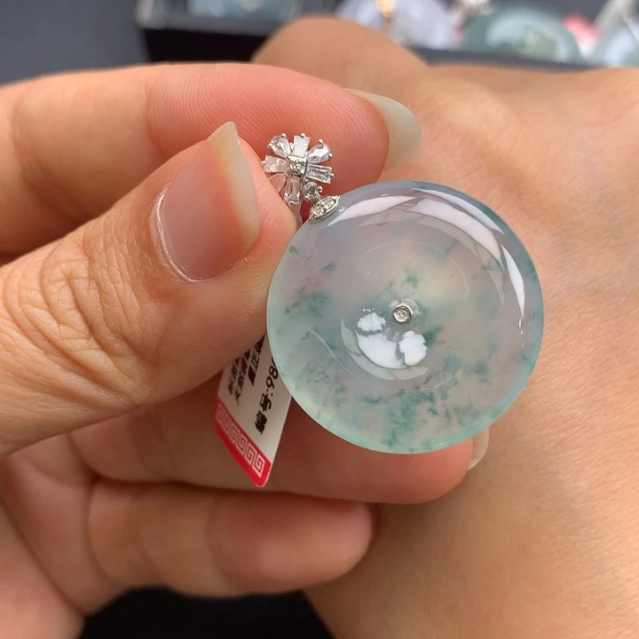 翡翠18K金镶嵌吊坠(不含链)