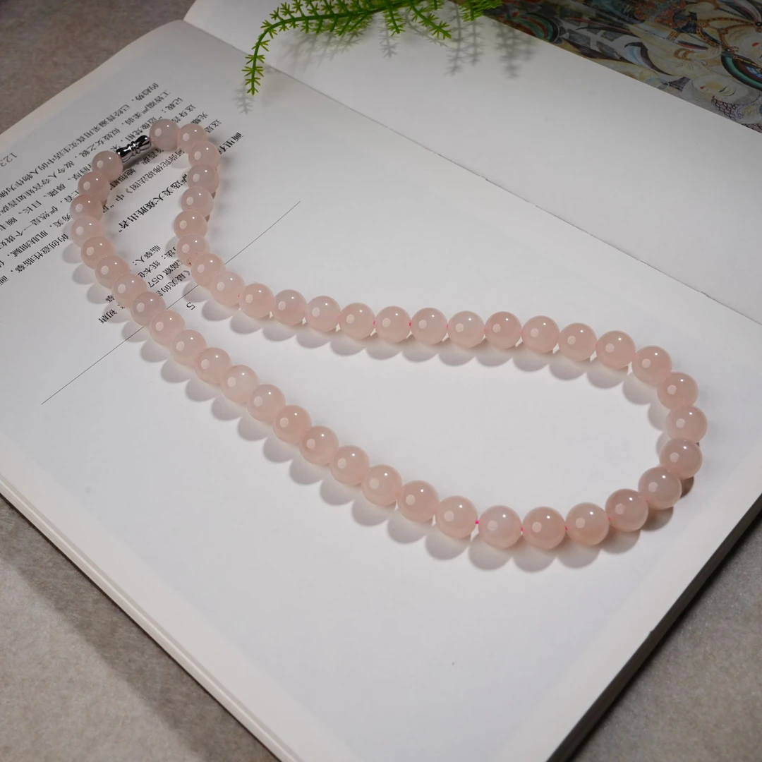 【缺货】和田玉藕粉项链 总长48-50cm/9mm TZ7379