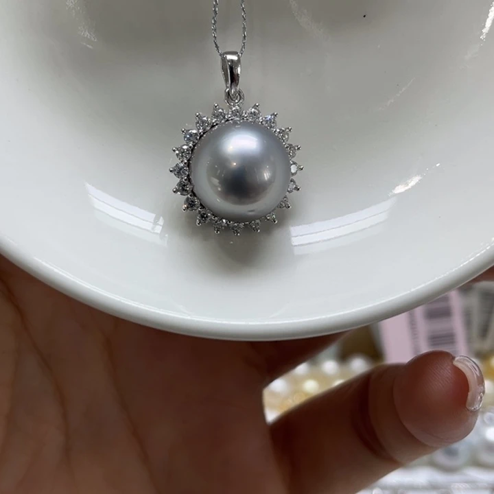 银S925镶嵌吊坠(不含链)海水珍珠12.8mm18号