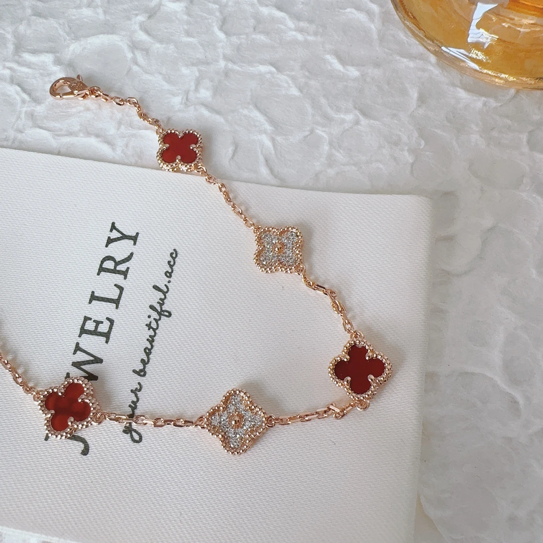 铜合金贝壳手链 7040 红色四叶草手链