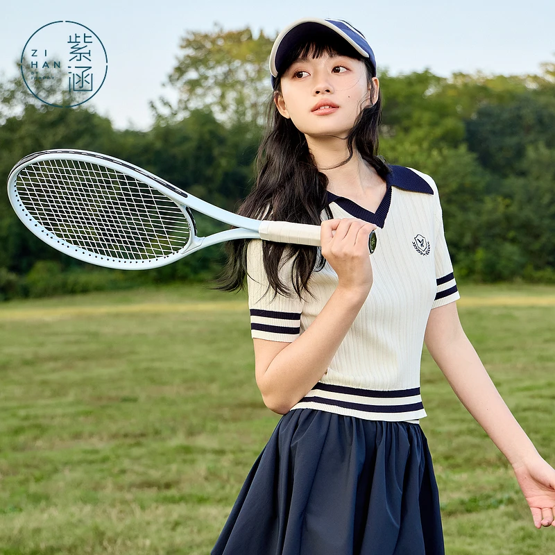 紫涵撞色POLO领针织衫修身短袖T恤Z5Z0JDS299